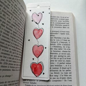 Marque page coeurs aquarelle