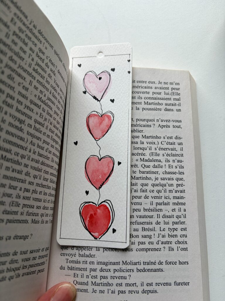 Marque page coeurs aquarelle